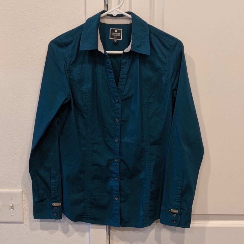 Express The Essential Shirt Fitted Teal Medium